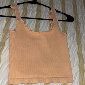 Peach Ruffle Trim Ribbed Tank Top